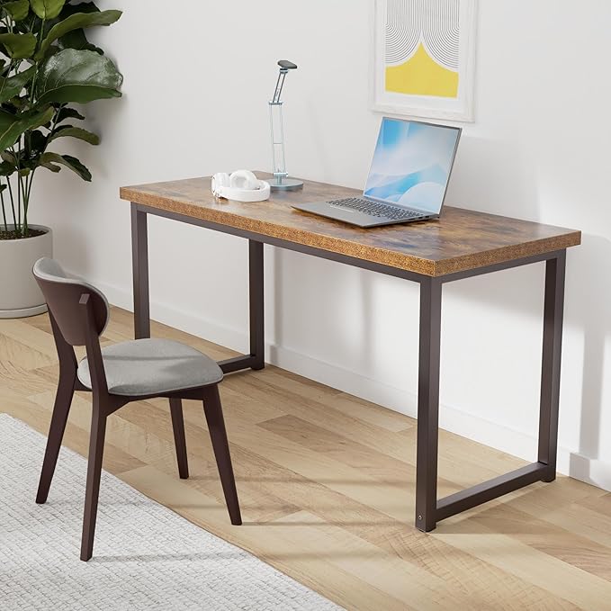 TOPSKY Computer Desk 59 inch Large Office Desk Gaming Desk Writing Desk Large Legroom Metal Frame 1.88 Thickness Desktop (Rustic Brown)