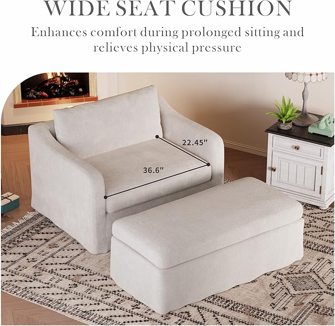 Aoiy &amp Wifon 43.9'' W Oversized Accent Chair Upholstered Mid-Century Lounge Reading Chair for Living Room &amp Bedroom Chenille Beige