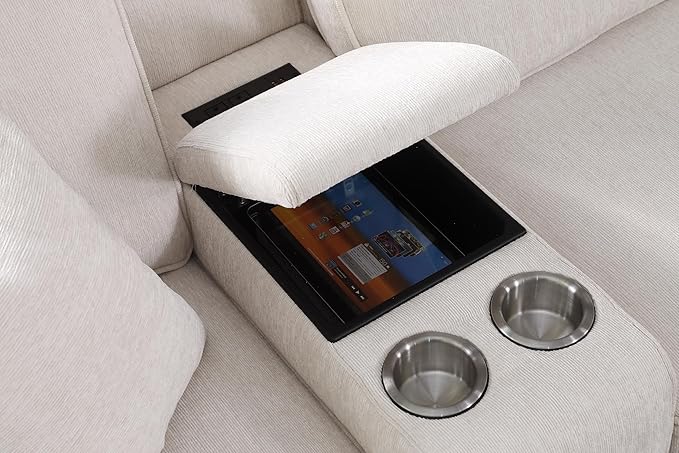 Ball &amp Cast 127 L-Shaped Sectional Couches for Living Room with Movable Ottoman2 Cup Holders &amp USB Ports7 Seat Chenille Upholstered Sofa W/6 Throw Pillows &amp Hidden Storage BoxDIY Combi