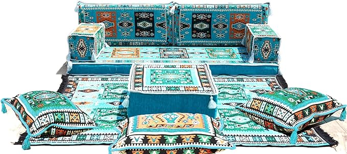 arabicsofa Arabic Floor Cushion Seating with Foam and Backrest Pillows – Loveseat Majlis Set