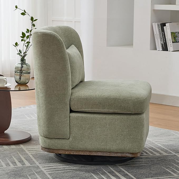 Swivel Accent Chair Mid Century Modern Square Swivel Barrel Chair 360 Degree Upholstered Living Room Accent ChairComfy Armless Barrel Chairs for Nursery Bedroom Chenille Pale Green