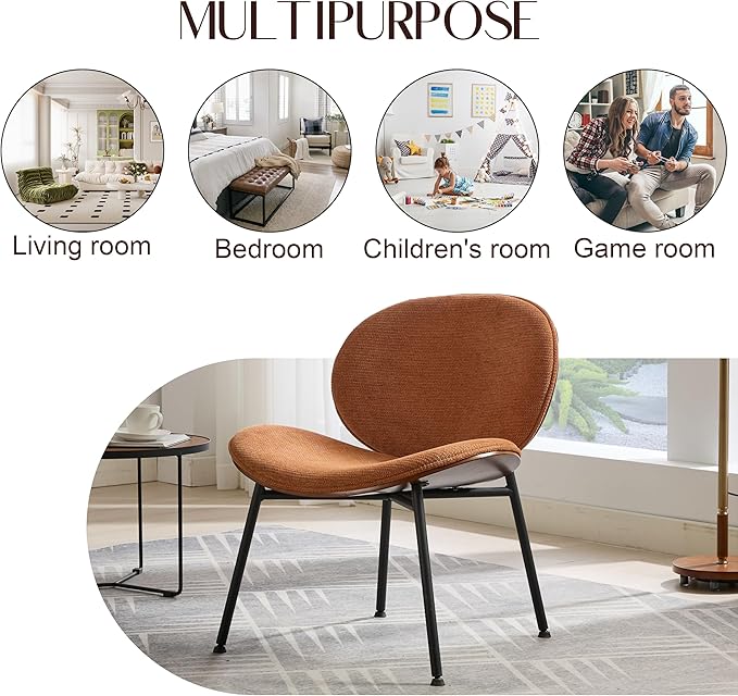 Mid-Century Modern Accent Chair Fabric Upholstered Lounge Chair Curved Back Side Chair for Living Room Bedroom Reading Nook Office (Orange + Fabric Set of 2)