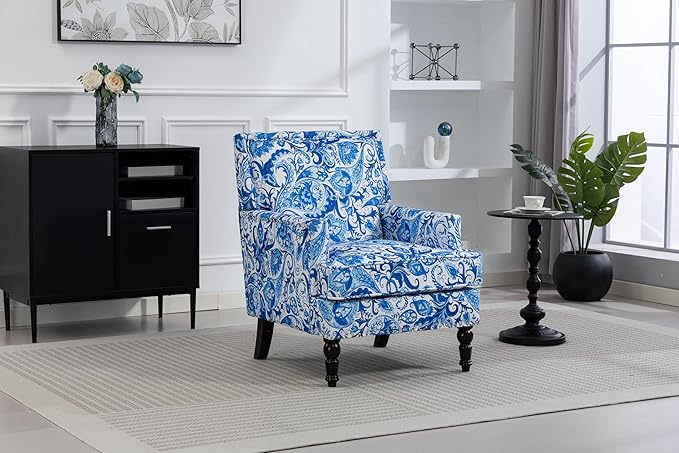 Modern Comfortable Reading ChairElegance Classic ArmchairRefined Stylish Decorative Chair for ApartmentLiving RoomBedroomReception AreaBlue and White Stripes