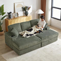 84 Corduroy Modular Cloud Couch with 2 Ottomans Modern Oversized 3-Seater Deep Seat Sofa with Back &amp Toss Pillows Comfy Sofa with 2 Storage Spaces &amp Cup Grooves for Living Room Army Green