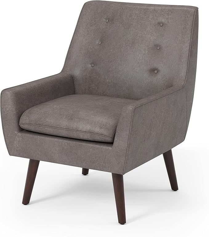HOMES: Inside + Out Sayburke Mid-Century Modern Tufted Fabric Upholstered Accent Chair with Removable Cushion for Living Room Bedroom Dark Brown