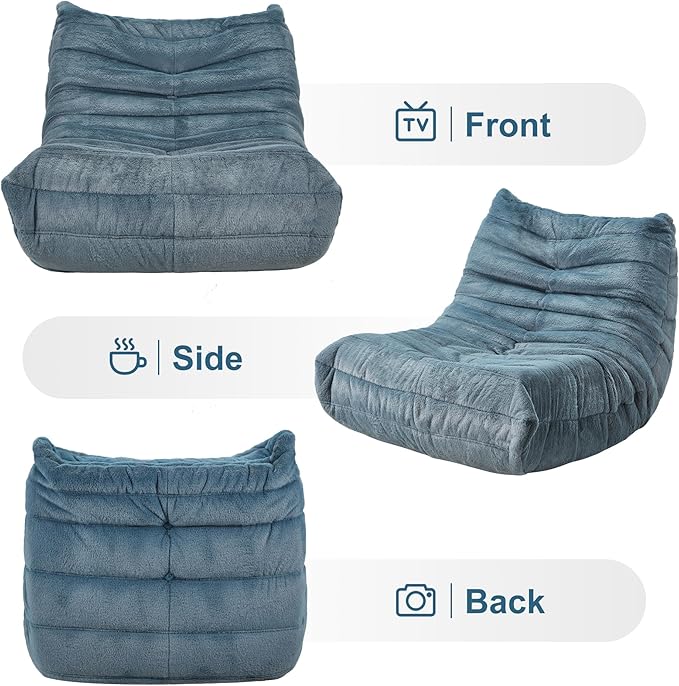 Bean Bag Chairs for Adults Giant Bean Bag Chair Memory Foam BeanBag Chair Bean Bag Sofa with Filler Faux Fur Fireside Beanbags Lazy Sofa for Living Room Bedroom Office (Bluegrey Plush Single)