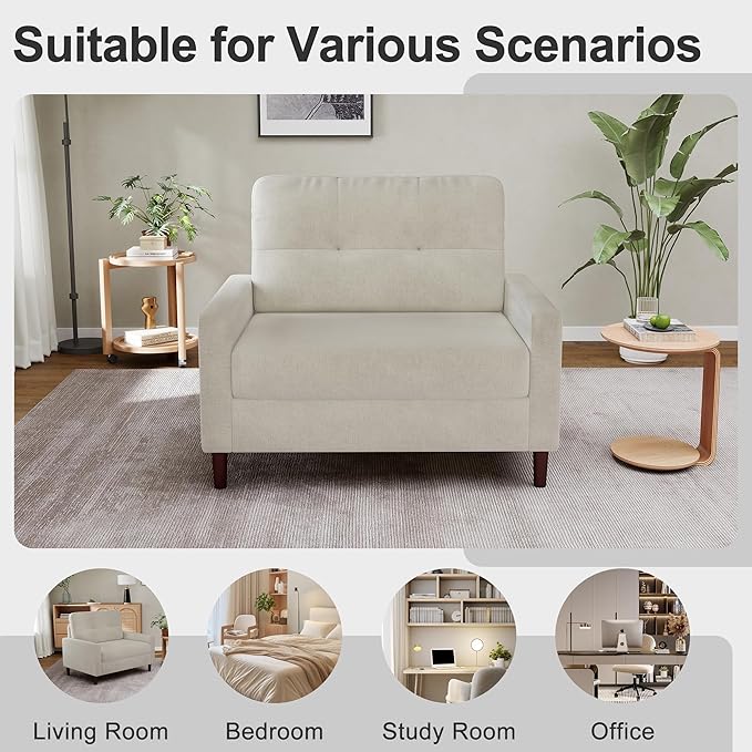 Accent Chair for Living Room Oversized 39.5 Chenille Fabric Armchair Mid Century Modern Single Sofa Chair Comfy Reading Chair for Bedroom Apartment Waiting Room (White 2 Pack)