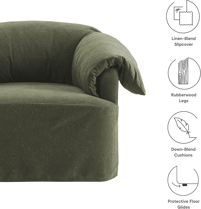 Modway Lark Oversized Accent Chair in Sage Fabric – Upholstered Modern Armchair with Down Blend Cushions – Slipcovered Chair for Living Room or Reading Nook