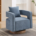 Swivel Accent Chairs for Living Room Upholstered 360° Round Barrel Arm Chair with Open Back &amp Wood Base Comfy Linen Blend Square Single Club Chair for Bedroom Office Hotel Reception (Blue)