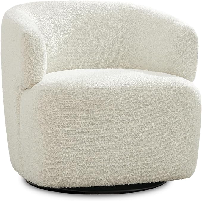 Swivel Accent Chair Sherpa Teddy Barrel Chair for Living Room Cozy Round Boucle Arm Chair Metal Base for Club Nursery Bedroom White