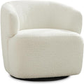Swivel Accent Chair Sherpa Teddy Barrel Chair for Living Room Cozy Round Boucle Arm Chair Metal Base for Club Nursery Bedroom White
