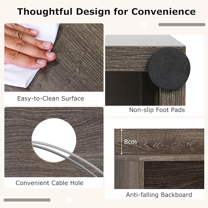 Tangkula Computer Desk with Hutch &amp Charging Station Home Office Writing Study Desk with Storage Shelves Cable Management Hole Laptop Desk Desk for Bedroom Computer Workstation (Gray Oak)