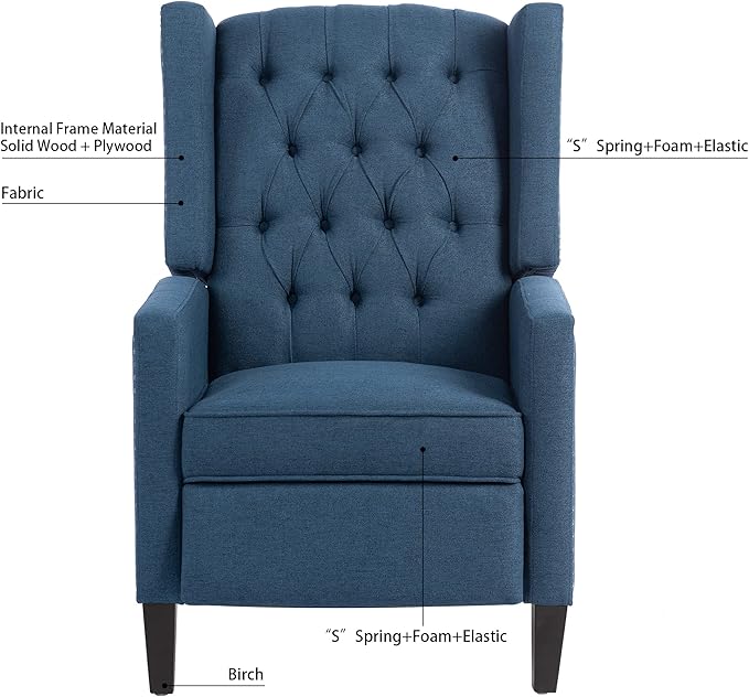 27 Wide Recliner Chair Manual Wingback Recliner Chair with Birch Legs Modern Accent Arm Chair Single Sofa for Home Living Room Office Bedroom (Blue)