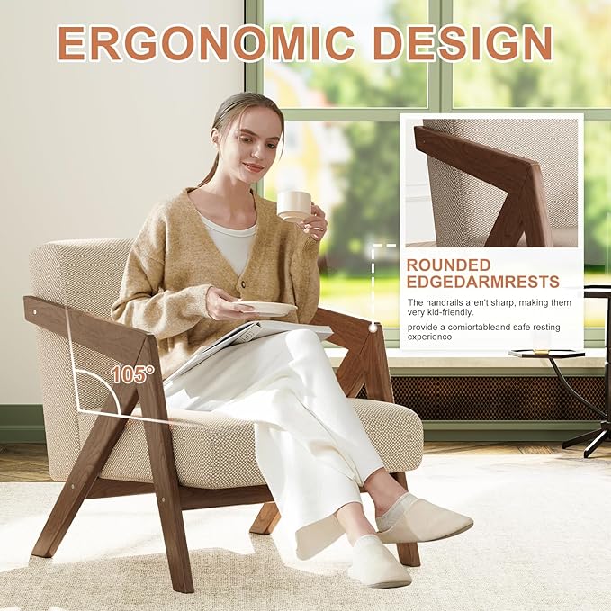 Accent Chair Living Room Chairs Mid Century Modern Armchair with Solid Wood Legs Relaxing Armchair with Solid Wood Frame &amp Soft Cushion for Living Room Office Bedroom Study