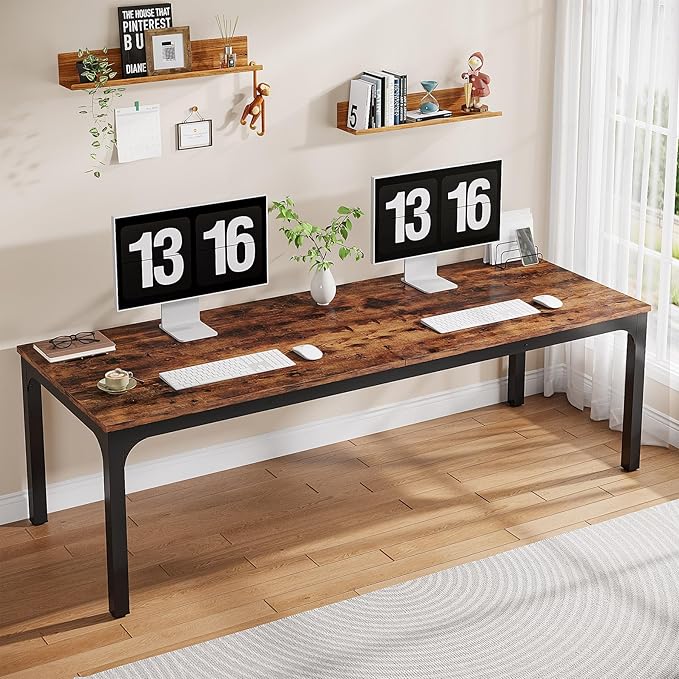 Tribesigns 2-Person Home Office Desk 78.7 Extra Long Computer Desk Double Workstation for Home Office Work Desk for Two People (Rustic Brown)
