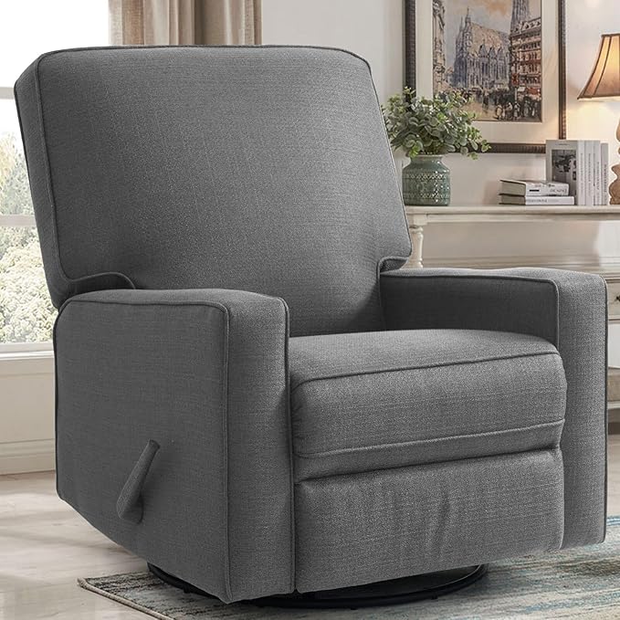 Harkawon Swivel Rocker Recliner Chair Glider Rocker Recliner Rocking Chair Nursery Fabric Chair with High Back Deep Seat for Living Room Bedroom (Dark Grey)