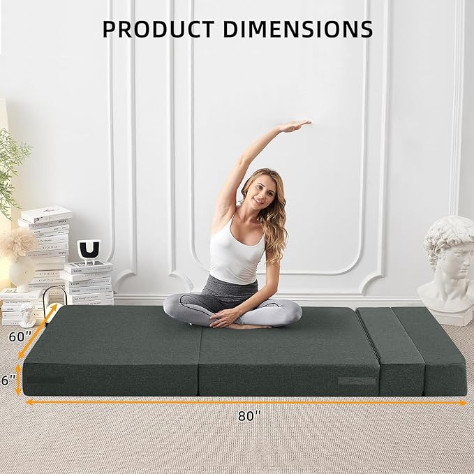 FILUXE Convertible Folding Sofa Bed - Sleeper Chair with Pillow Modern Linen Fabric Floor &amp Futon Couch Foldable Mattress for Living Room/Dorm/Guest Use/Home Office/Apartment Queen Size Dark G