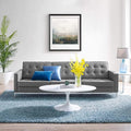 Modway Loft Tufted Button Faux Leather Upholstered Sofa in Silver Gray