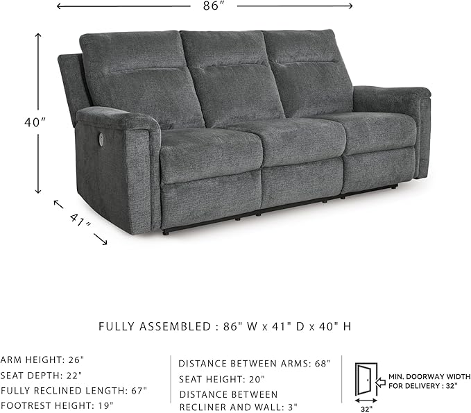 Signature Design by Ashley Barnsana Minimalist Power Reclining Sofa with USB Charging Ports Gray