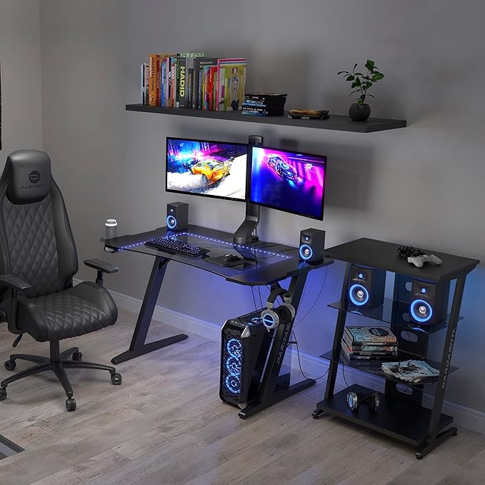 Atlantic Dardashti PC Computer Home Office Gaming Table Z Shaped Gamer Workstation with Cup Holder and Headphone Hook Z1-21 Powder coated finish Midnight Desk