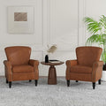Accent Chair Mid Century Modern Faux Leather Arm Chair with Wood Leg for Living Room Bedroom Comfy PU Leather Club Reading Chairs with Wingback &amp Nailhead Trim (Leather Brown Set of 2)