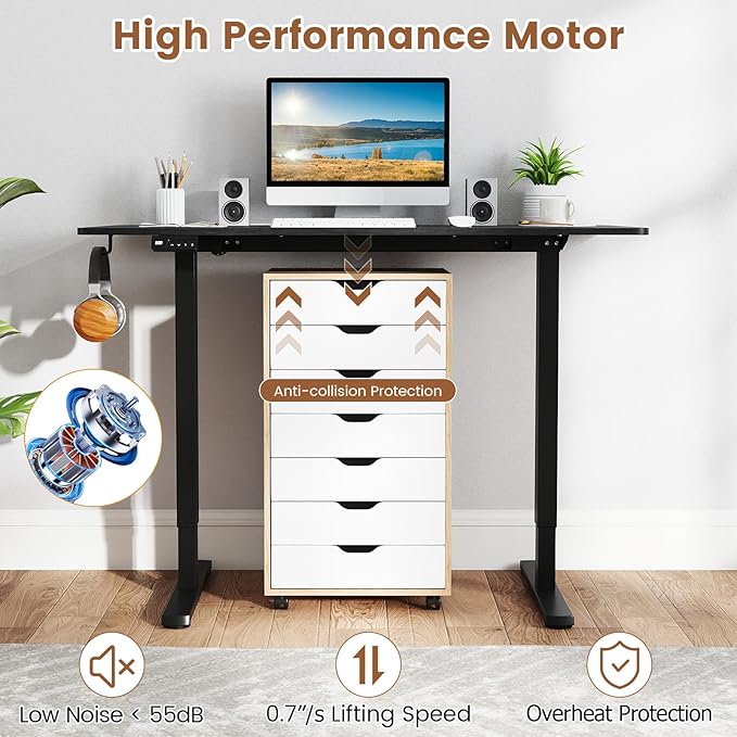 Tangkula 48 x 24 Electric Standing Desk Ergonomic Height Adjustable Sit to Stand Desk with LED Display &amp 2 Memory Height Settings Headphone Hook Home Office Desk (Black)