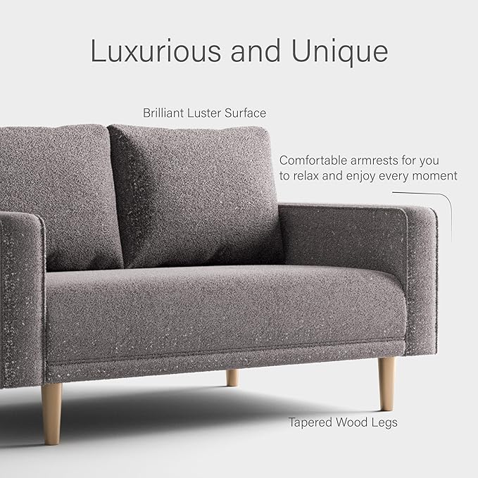 Furniture of America Oriana Contemporary Boucle Loveseat Couch with Back Pillows and Wooden Legs Comfy Fabric Upholstered Small Sofa for Living Room Bedroom Home Office Charcoal Gray