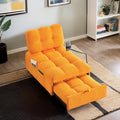 Modern Teddy Fabric Sofa Bed Futon3 in 1 Convertible Pullout Bed Couches with 3 Reclining BackrestsPhone StandSmall Sofa Single Sleeper Chair Bed for Living Room Bedroom (Orange)