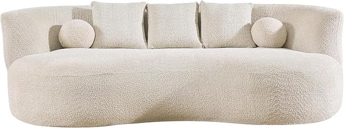 Christopher Knight Home Nomad Curved Sofa 90 Boucle Upholstered 3 Seater Couch with Decor Cushions Modern Cloud Couch with Deep Seat Fabric Upholstered Seating Set for Living Room Bedroom Beige