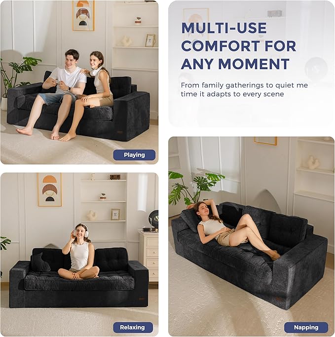 MAXYOYO Boneless Sofa Couch 75 Oversized Loveseat Sofa Tufted Floor Couch Bean Bag Chair for Living Room Bedroom Apartment Sofa in a Box No Assembly Needed Black