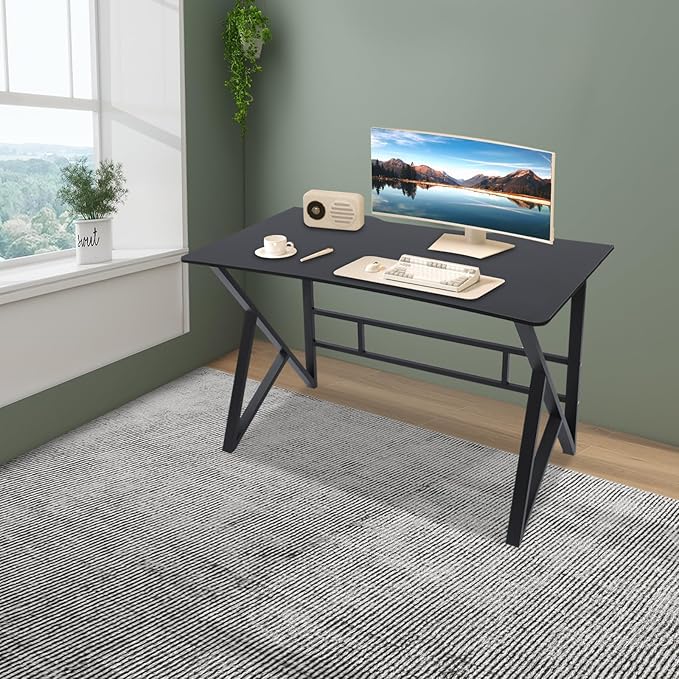 Computer Desk Home Office Writing Desk Gaming Desk with Large Work Surface Ergonomic Student Study Desk Laptop Table Modern Wood and Metal Study Table Workstation (47.24 * 23.62in)