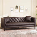 GarveeHome 81 in Leather Couch for Living Room Modern Sofa Couch with Deep Seat and 2 Pillows Handmade Button Tufted 3 Seater Sofa Leather Sofa for Apartment Office Dark Brown
