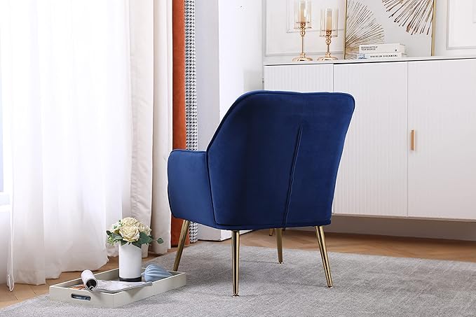 Modern Mid Century Chair Velvet Sherpa Armchair for Living Room Bedroom Office Easy Assemble(Navy)