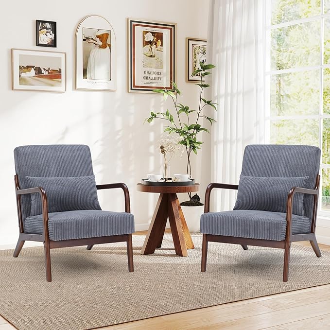 Rovibek Striped Accent Chair for Bedroom - Modern Accent Chairs with Lumbar Pillow Comfortable Reading Chair with 4.7in Thick Cushions Small Living Room Chairs for Small Spaces