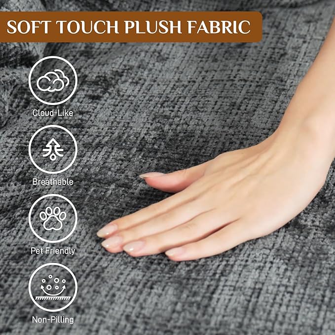 81 Round Sofa Bed Big Bean Bag Round Chaise Lounge Oversized Round Couch Boneless Reading Chair Plush Fluffy Chenille Large Chaise Chair for Living Room Bedroom Apartment Dark Gray
