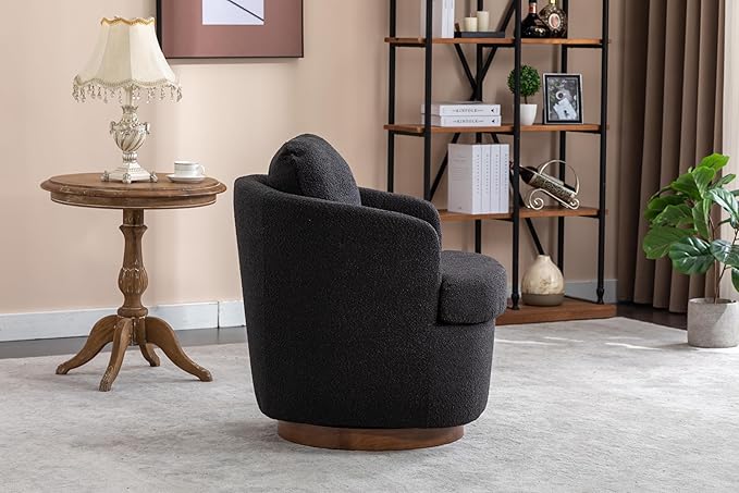 Club Reading ChairTeddy Fabric Armchair360°Swivel Armchair for ApartmentLiving RoomOfficeReception AreaBlack