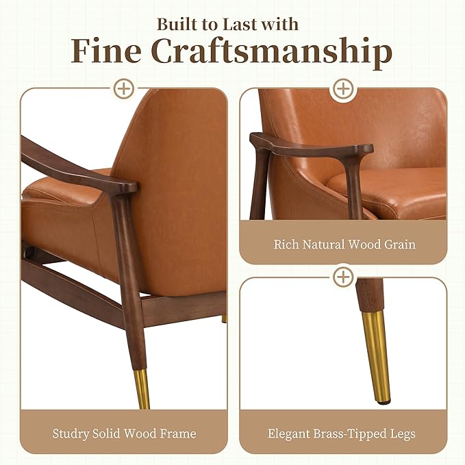 Christopher Knight Home Faux Leather Lounge Chair Living Room Accent Chair Cozy Lounge Chair Reading Chair with Solid Wood Frame Brown