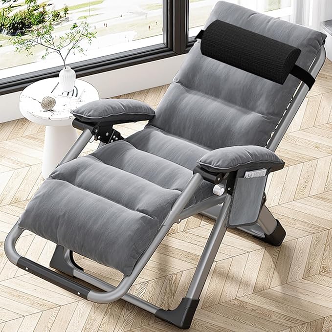 DoCred Comfy Chair Folding Chair Recliner Chair for Bedroom and Living Room Folding Reclining Patio Chairs Lounge Chair with Removable Cushion for Indoor Outdoor