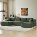 134 Cloud Couch Sectional Modular Sofa with Cup Holder and Storage Pocket Corduroy U Shaped Boneless Sofas Couch in a Box No Assembly Required Green Couches for Living Room