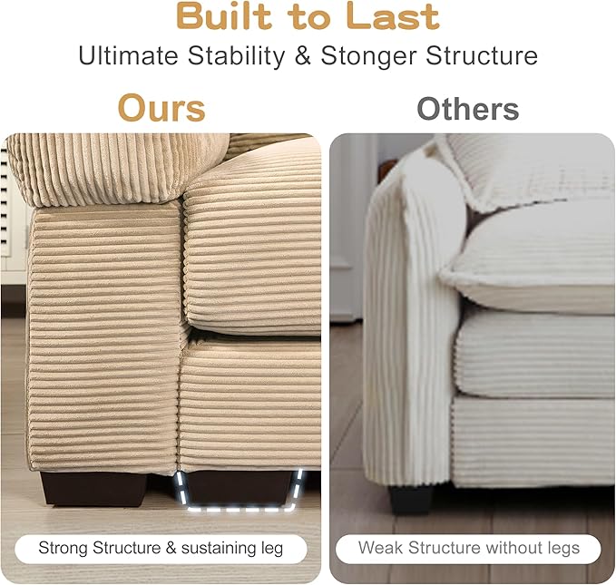 ERYE Modern Corduroy Upholstered Accent Chair Oversized Wider Seat Armchair Leisure Comfy Sofa Chair with Removable CushionArmrests and 3 Pillows for Home Apartment
