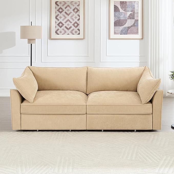 Aoowow Modular Sectional Sofa with Pullout Storage Seat 78.7” Chenille Loveseat Sofa Comfy 2-Seat Sofa Couch Upholstered Deep Seat Couches with Armrests for Living Room Apartment OfficeWheat