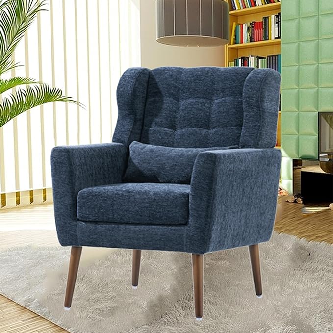 Harper &amp Bright Designs Modern Accent Living Room Chairs Comfy Chenille Fabric Upholstered Foam Filled Mid Century Arm Chairs for Living Room Reading Room BedroomDark Blue