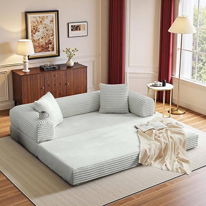 Boneless Couch Versatile Couches for Living Room No-Install Sofa Bed Corduroy Futon Soft Cloud Couch with Pillows for Bedroom Game Movie
