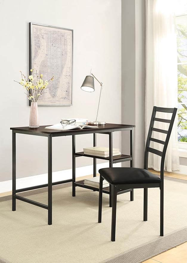 AMNOOL Industrial Style Home Office Desk and Chair Set 2 Piece Writing Study Desk Computer Workstation + PU Leather Chair Metal Frame for Home Office Living Room Dormitory Bedroom