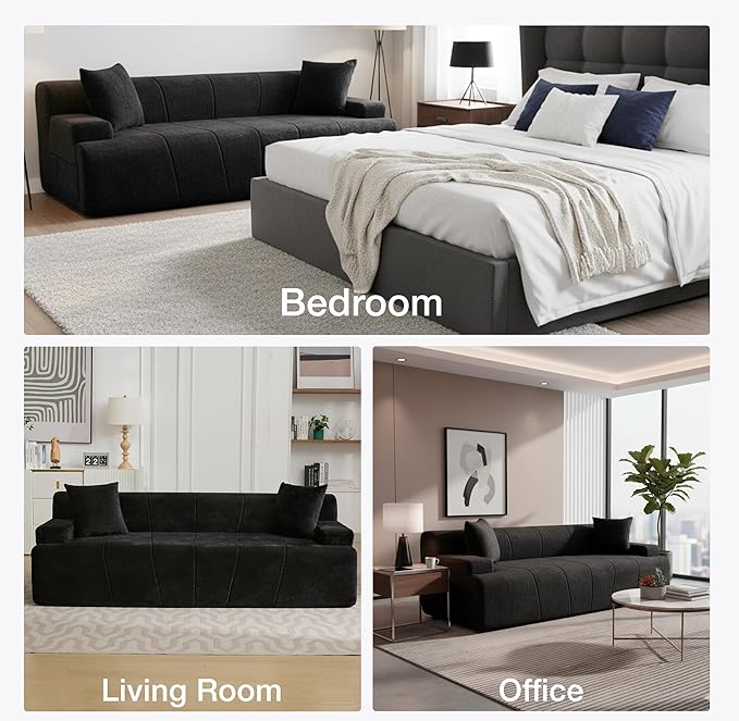 82.7 Modern Velvet Boneless Couch Ultra Comfy 3-Seater Sofa for Living Room Bedroom Home Office No Assembly Required (Black)