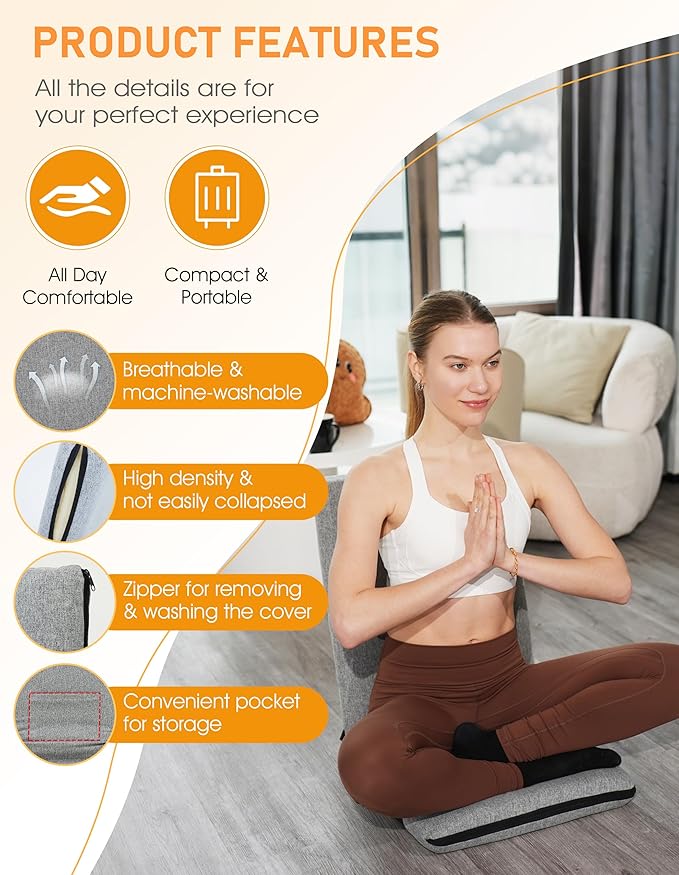 Floor Chair with Back Support Adjustable Meditation Chair with 14 Positions Portable Ground Seating for Adults Foldable Floor Seat for Meditation Yoga Reading (Thicker Sponge Version)