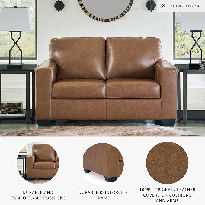Signature Design by Ashley Bolsena Contemporary Leather Match Loveseat Dark Brown