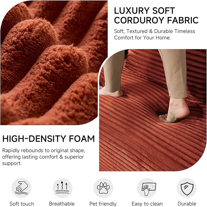 79 Sofa Bed Deep Seat 32 Sleeper Sofa 5-in-1 Convertible Sofa Bed Boneless Couch in a Box Corduroy Floor Futon with Thickened backrest and Headrest Pillows Side Pockets Orange | 32 Deep Seat