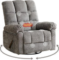 Oversized Swivel Rocker Recliner with Heat and Massage Comfy Rocking Chair Overstuffed Rocker ReclinerWide Manual Recliners for Living RoomGrey
