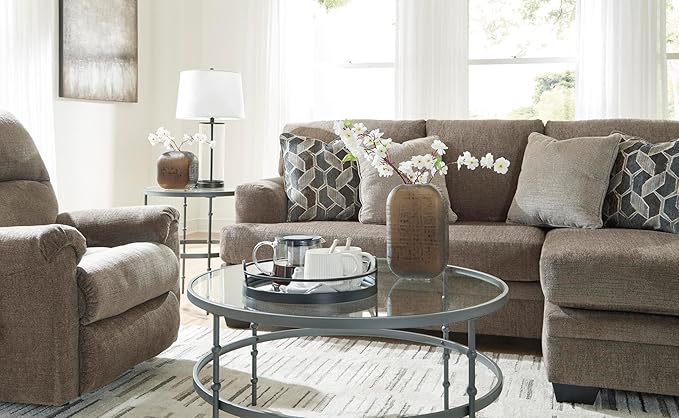 Signature Design by Ashley Stonemeade Casual Right-Arm Facing Sofa Chaise with 4 Toss Pillows Dark Brown